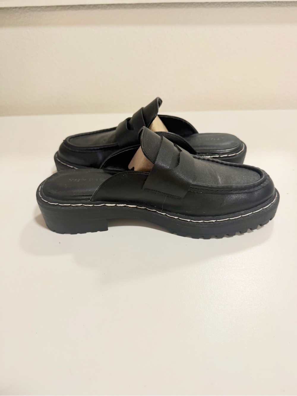 Torrid Women’s Black Leather LUG Slip-On Penny Loafer Mules - Picture 3 of 5